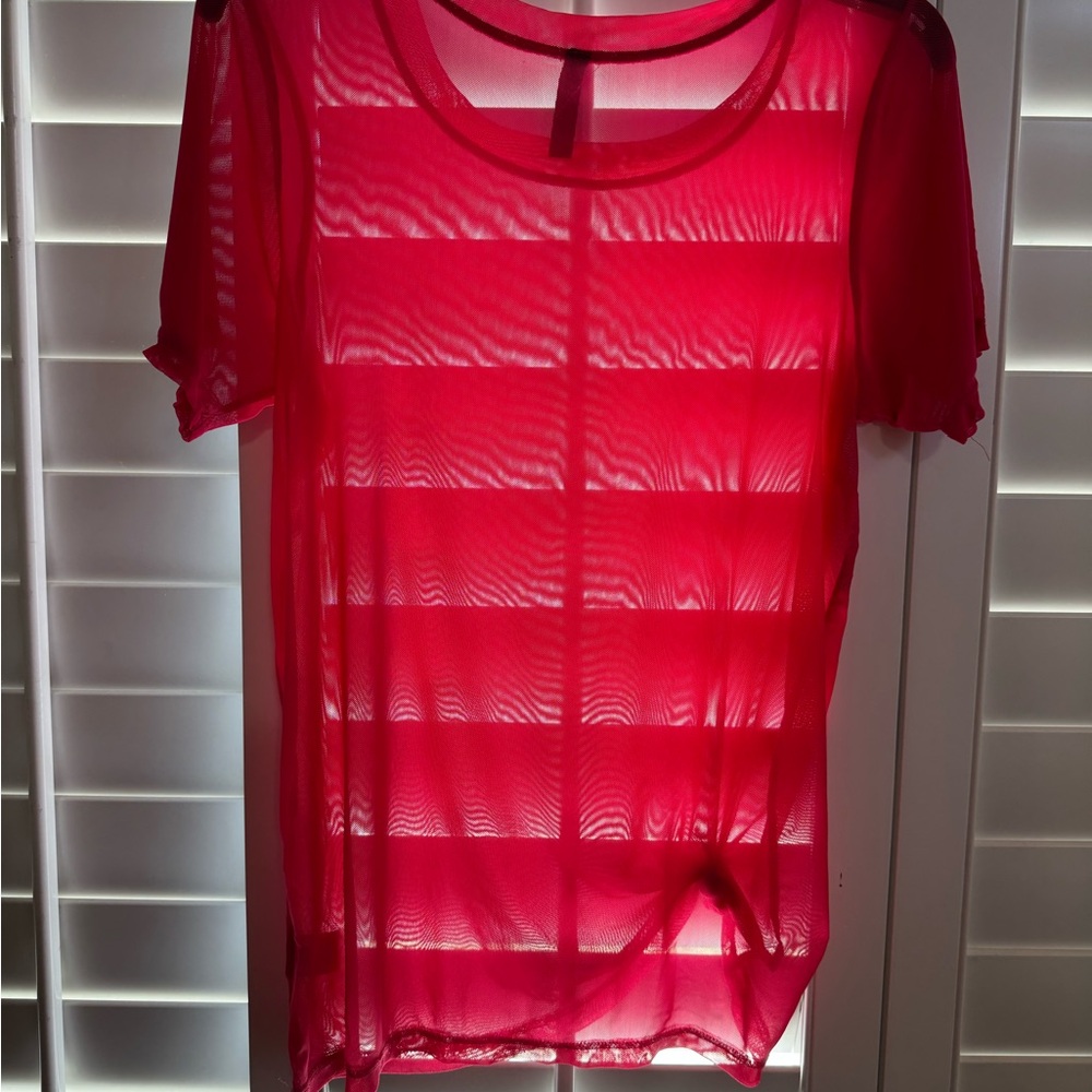 Savvi, M, Sheer Hot Pink Women's Top